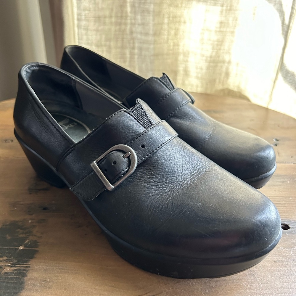 Dansko Leather Buckle Clogs